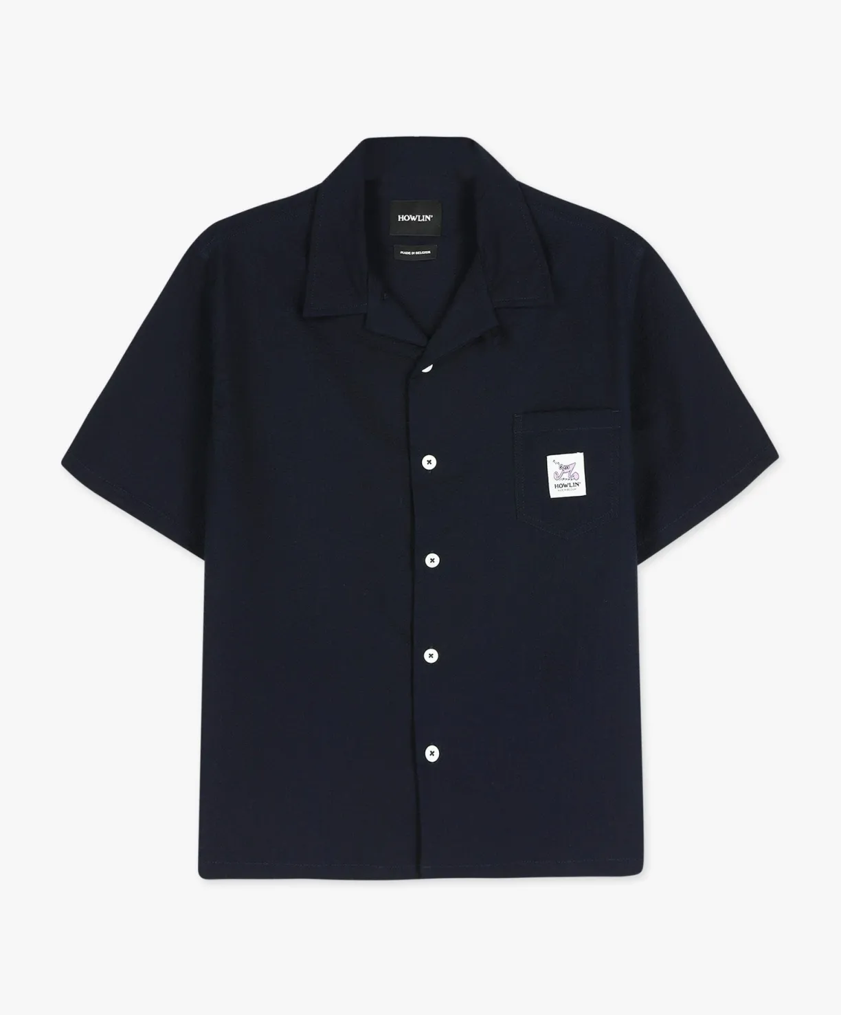 Howlin Cocktail Shirt With Music Note - Navy Japanese Seersucker^ Shirts | Made In Belgium