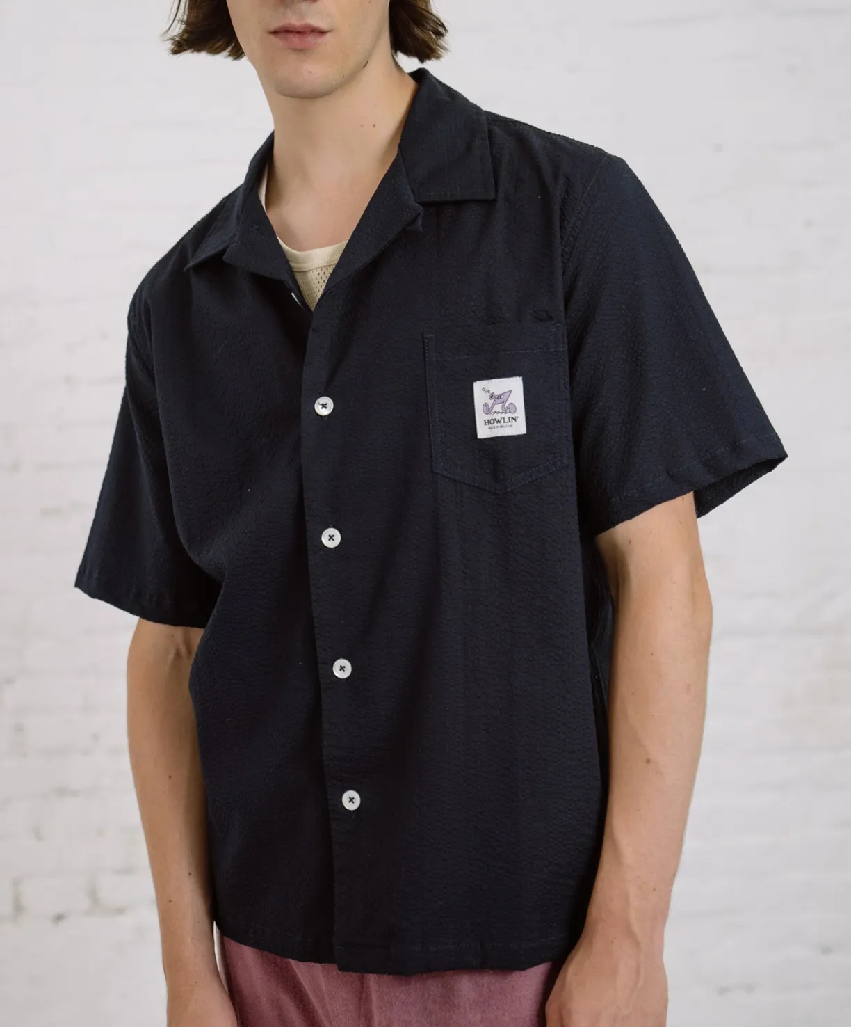 Howlin Cocktail Shirt With Music Note - Navy Japanese Seersucker^ Shirts | Made In Belgium