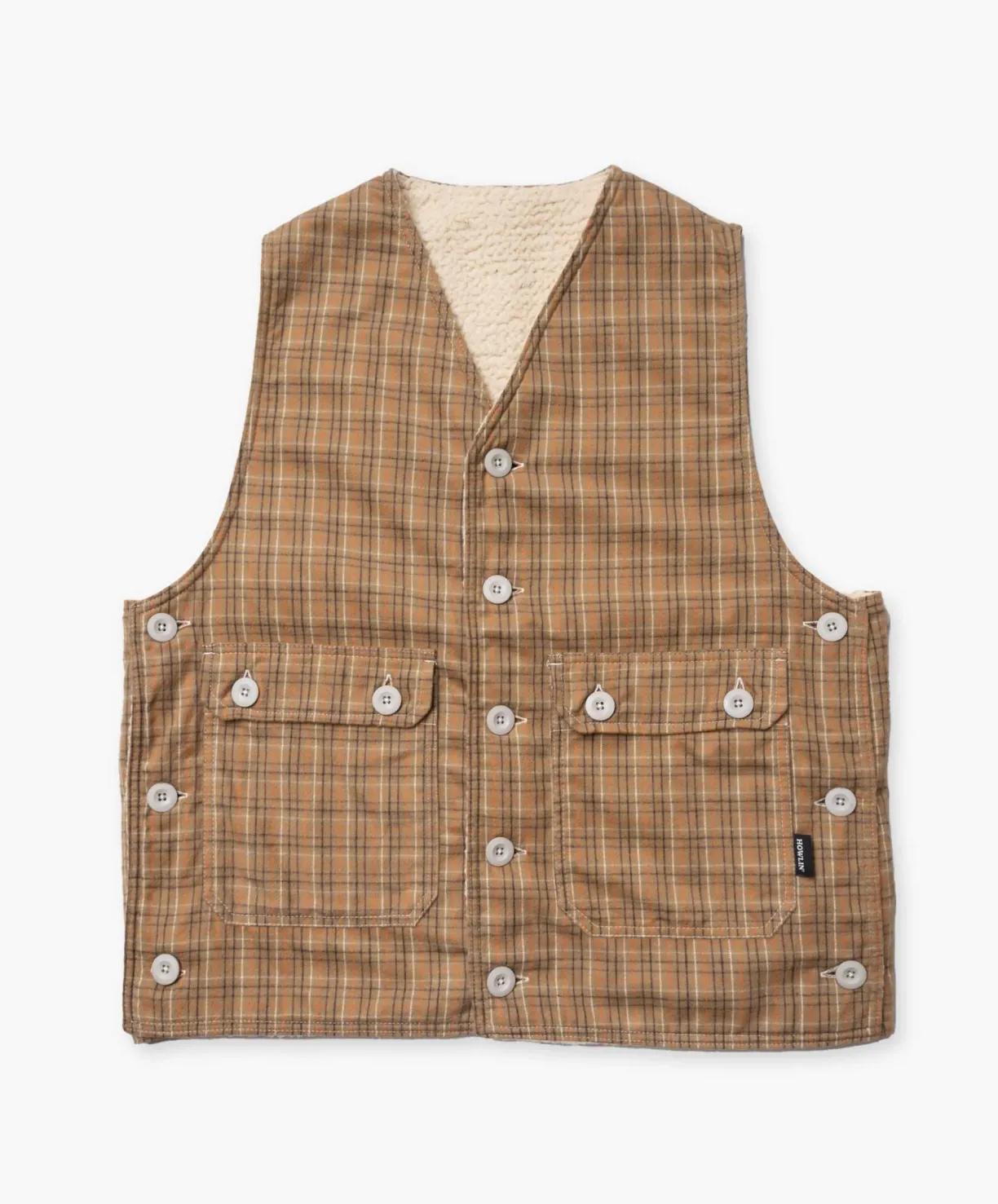 Howlin Cosmic Vest - Brushed Japanese Cotton Check Camel^ Made In Belgium | Outerwear