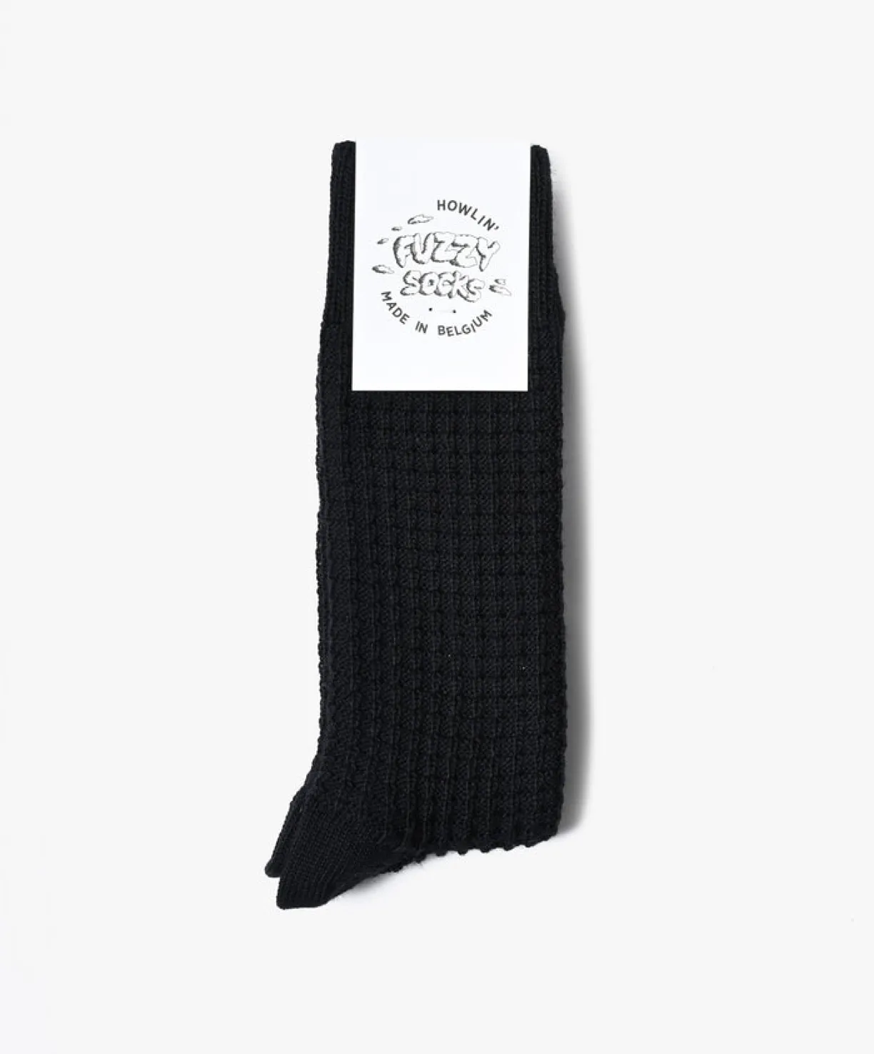 Howlin Fuzzy Waffle Socks - Black^Women Socks | Made In Belgium