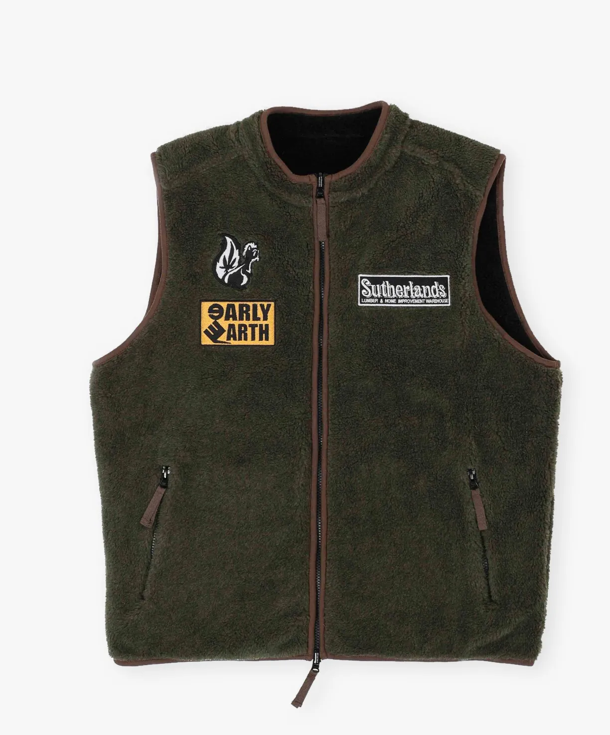 Good Morning Tapes Reversible Polar Fleece Zip Vest - Moss / Acid Black^ Outerwear