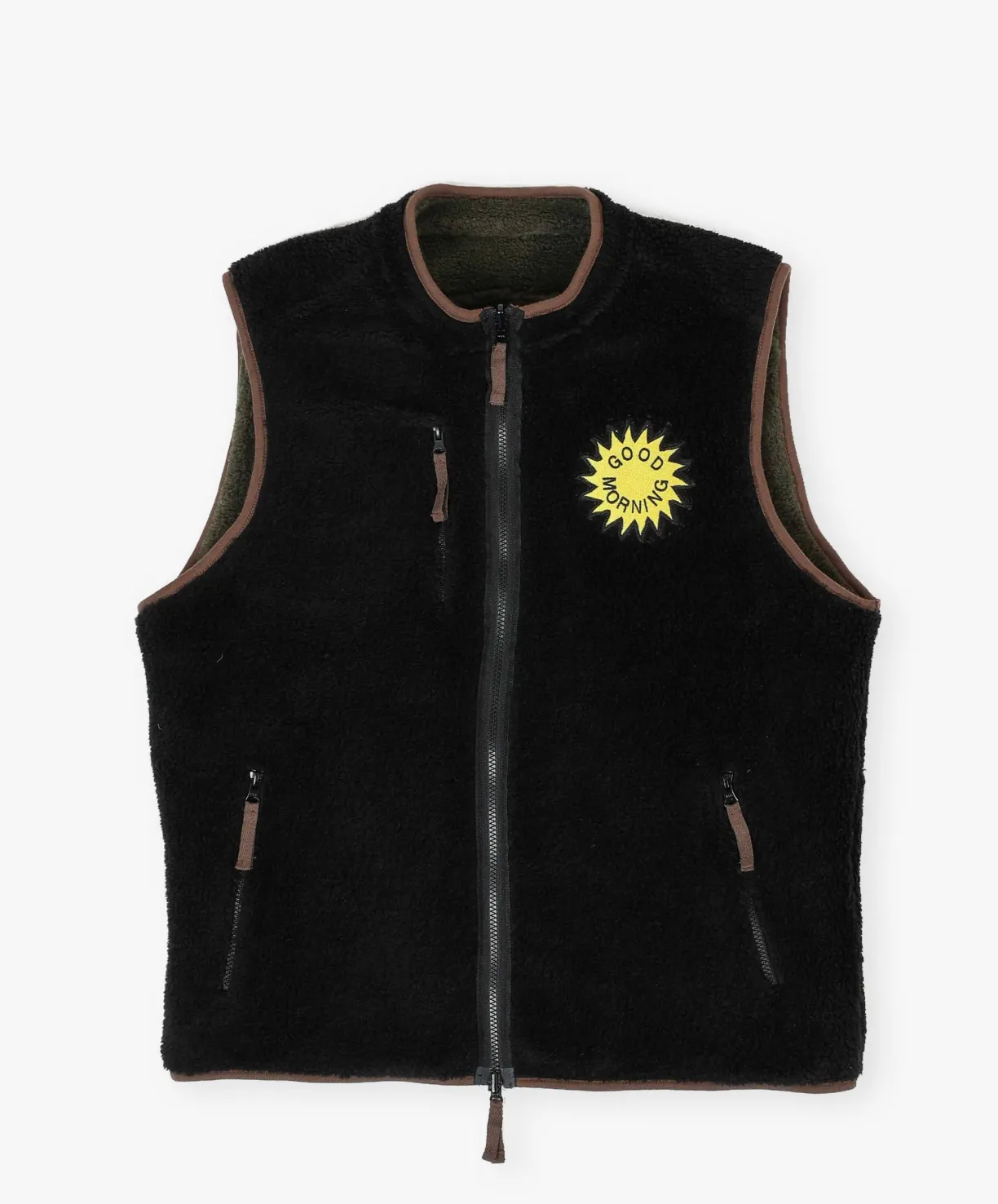 Good Morning Tapes Reversible Polar Fleece Zip Vest - Moss / Acid Black^ Outerwear